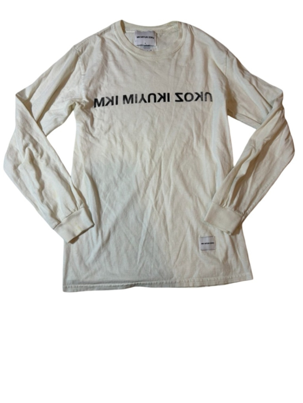 MKI Miyuki Zoku Long Sleeve Logo Shirt Cream Cotton Size Small
